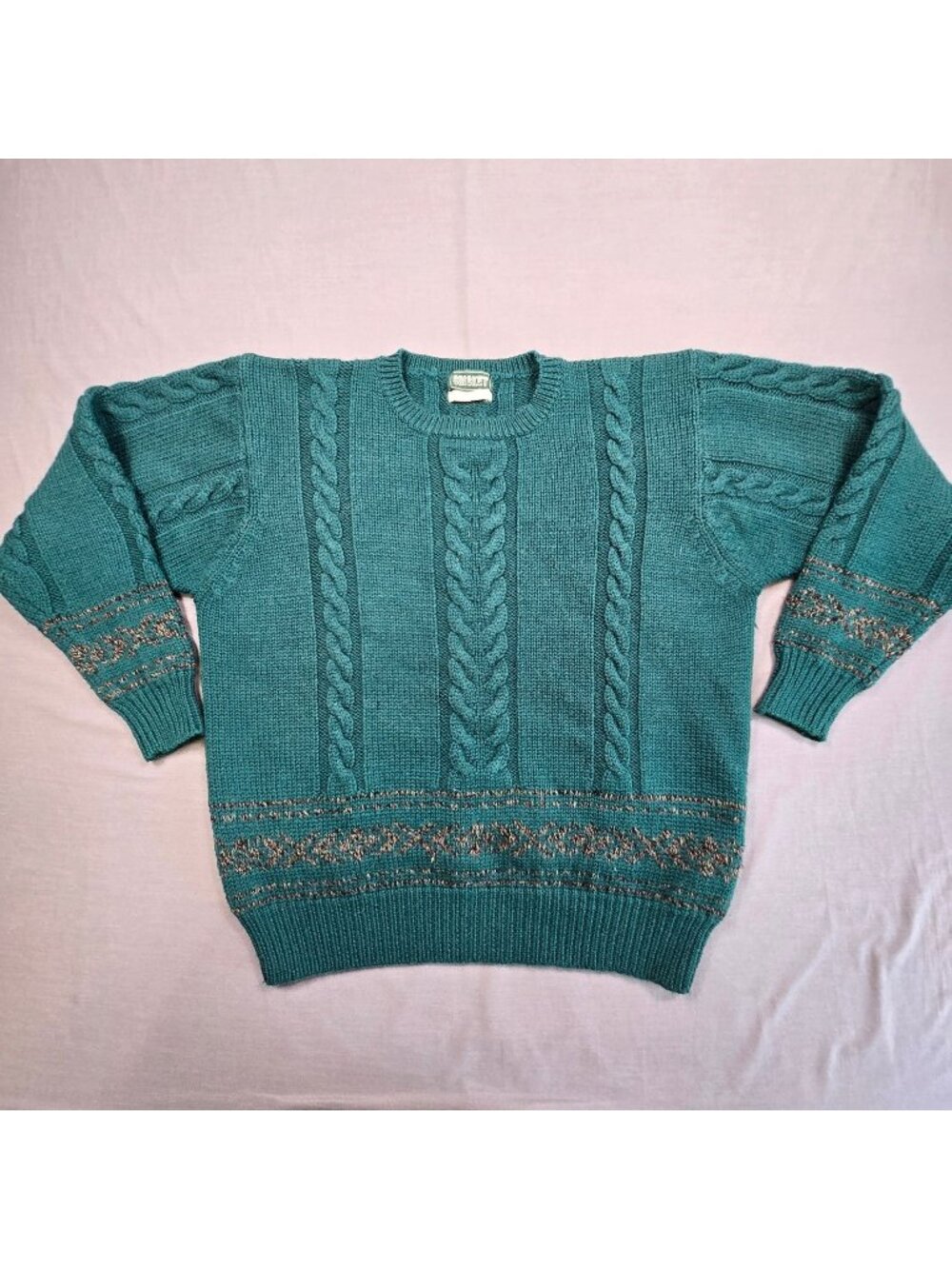Vintage Cricket Large Men Cable Knit Sweater Green 100% Wool Grandpa